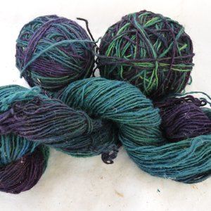 2 p;us skeins hand dyed wool worsted weight yarn tonal green blue plumb